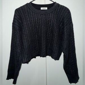 Sandro Black Shiny Cable Knit Sweater